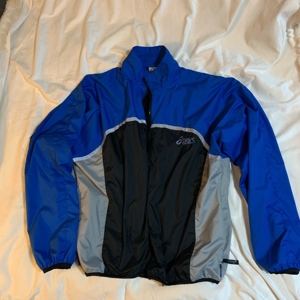 Asics Blue Multicolor Zip Up Bomber Jacket
